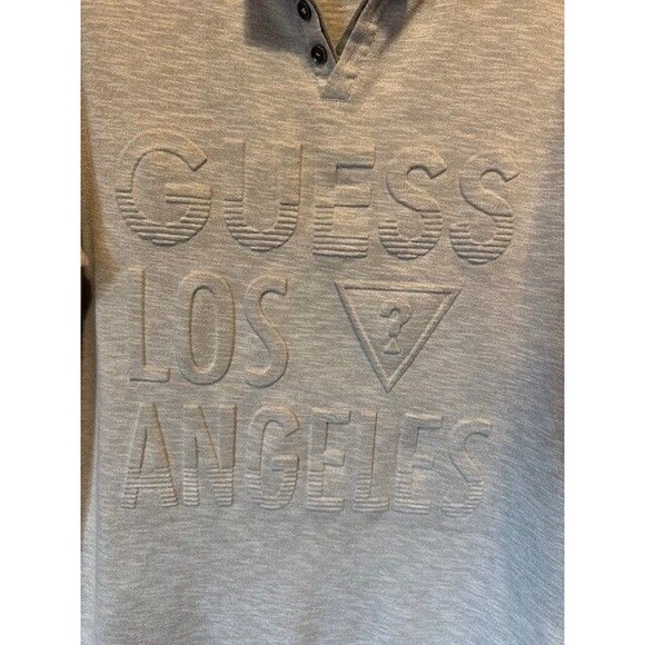 Mens Guess Los Angeles Textured Raised Logo Henley MED Grey Short Sleeve EUC - Picture 2 of 11